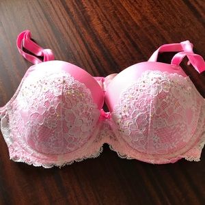 Hot Pink Lace Sequins Victorian Secret 36C Bra